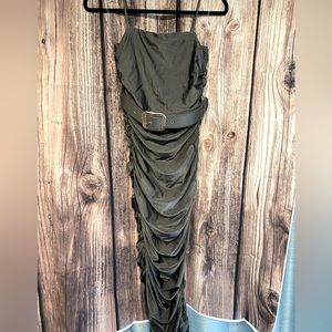 Army green douche dress with belt